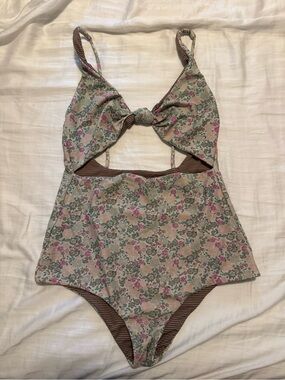 acacia swimwear Floral Knot Cutout One-Piece - Pink & Green